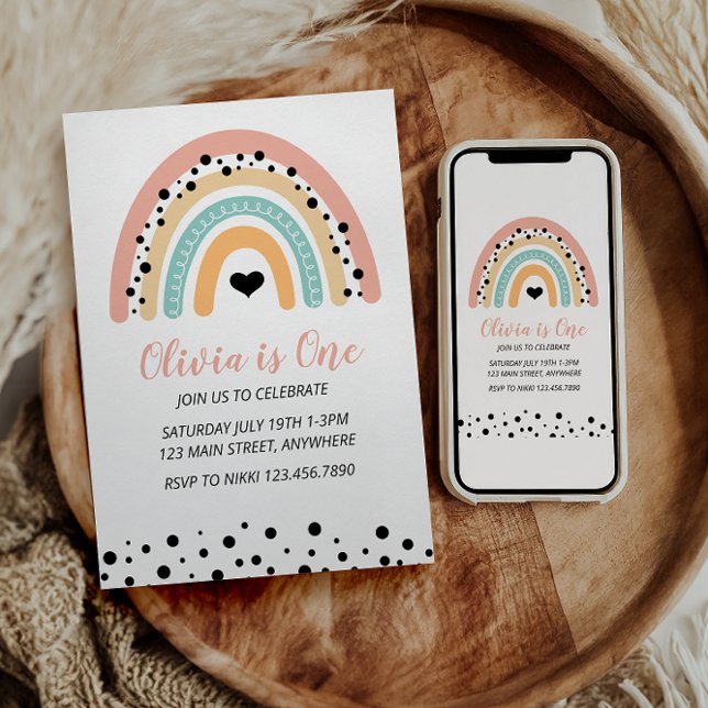 Rainbow & Hearts 1. Geburtstag Party Einladung (Von Creator hochgeladen)