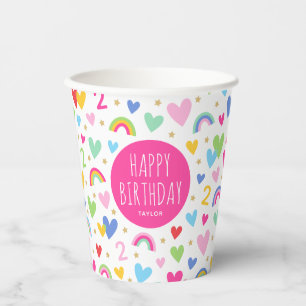 Rainbow Hearts 2. Geburtstag Party Individuelle Na Pappbecher