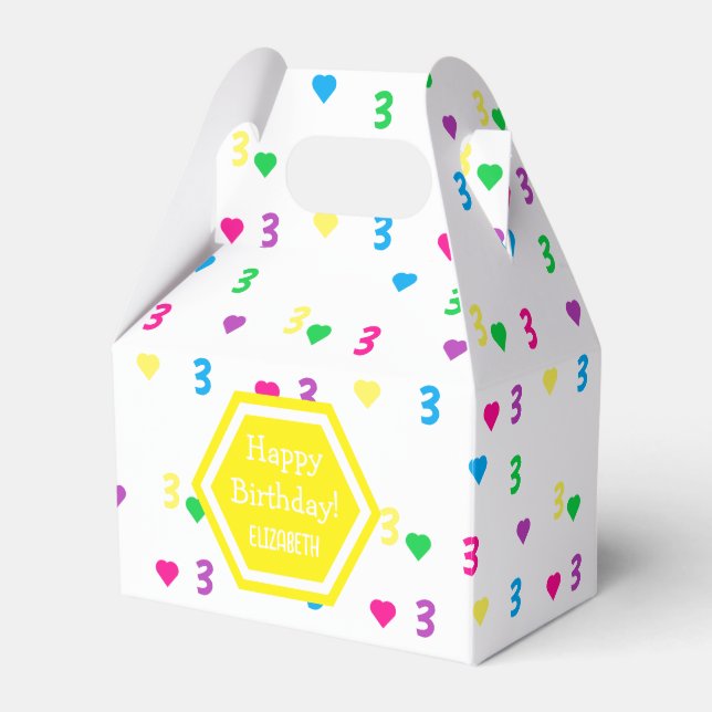 Rainbow Hearts 3. Geburtstag Geschenkschachtel (Vorderseite)