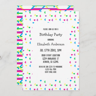 Rainbow Hearts 4. Geburtstag Einladung