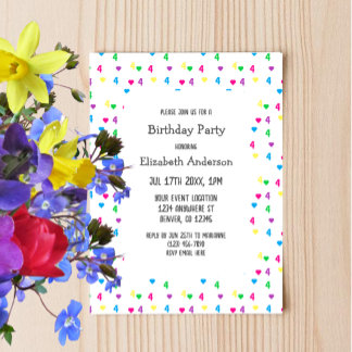Rainbow Hearts 4. Geburtstag Einladung