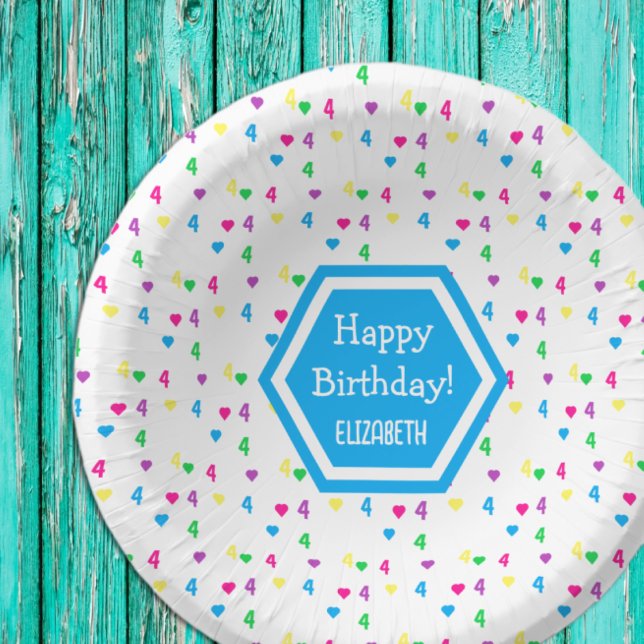 Rainbow Hearts 4. Geburtstag Pappteller (Von Creator hochgeladen)