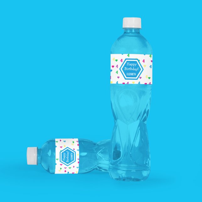 Rainbow Hearts 4. Geburtstag Wasserflaschenetikett (Von Creator hochgeladen)