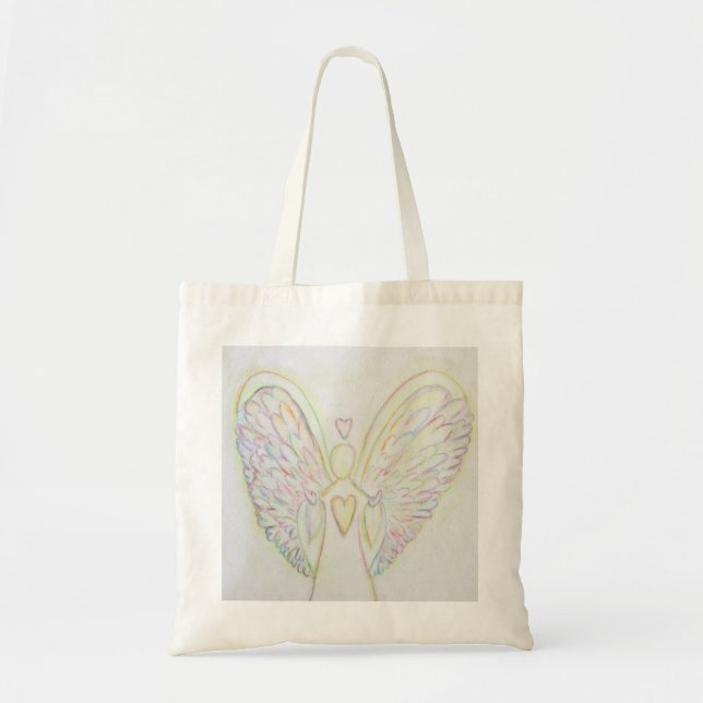 Rainbow Hearts Angel Art Tote Bag Tragetasche (Vorne)