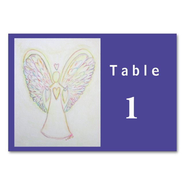 Rainbow Hearts Angel Custom Table Cards Tischnummer (Vorderseite)
