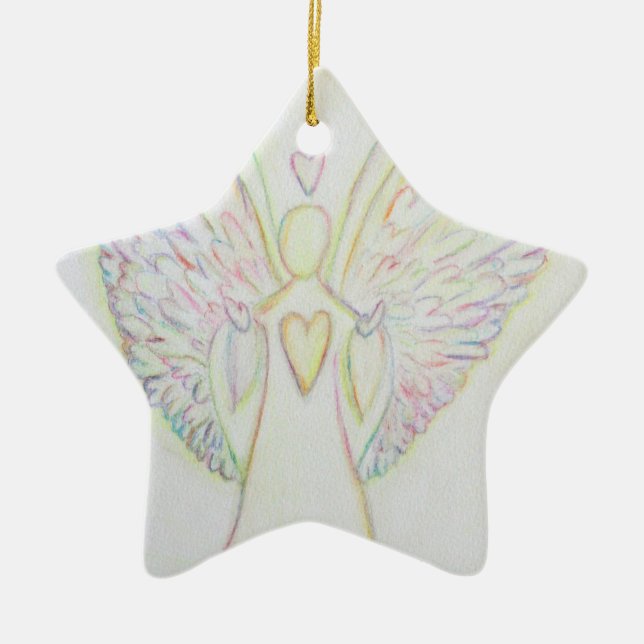 Rainbow Hearts Angel Keramikornament (Vorne)