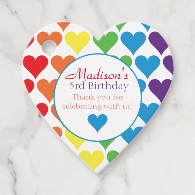 Rainbow Hearts Birthday Geschenkanhänger (Vorderseite)