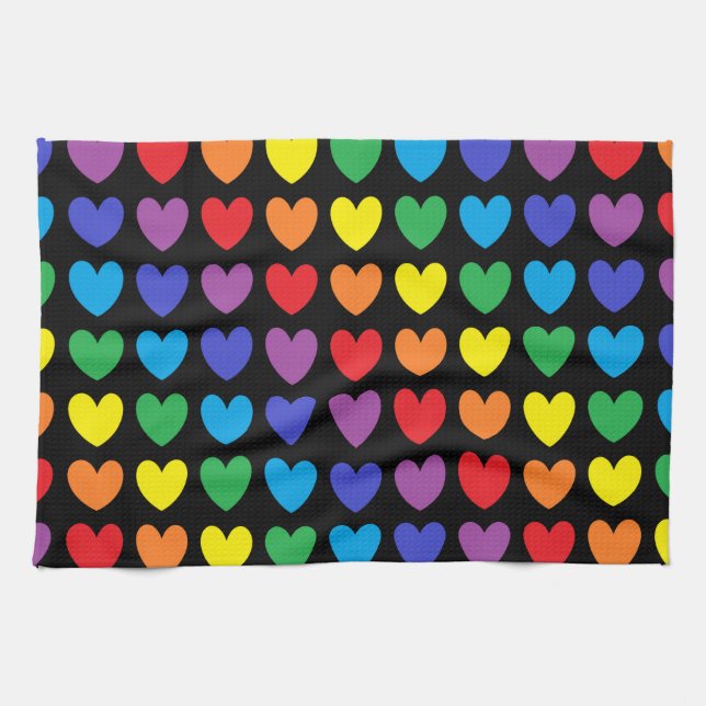 Rainbow Hearts Black Geschirrtuch (Horizontal)