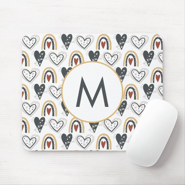 Rainbow Hearts Boho Muster Monogram Initial Mousepad (Mit Mouse)