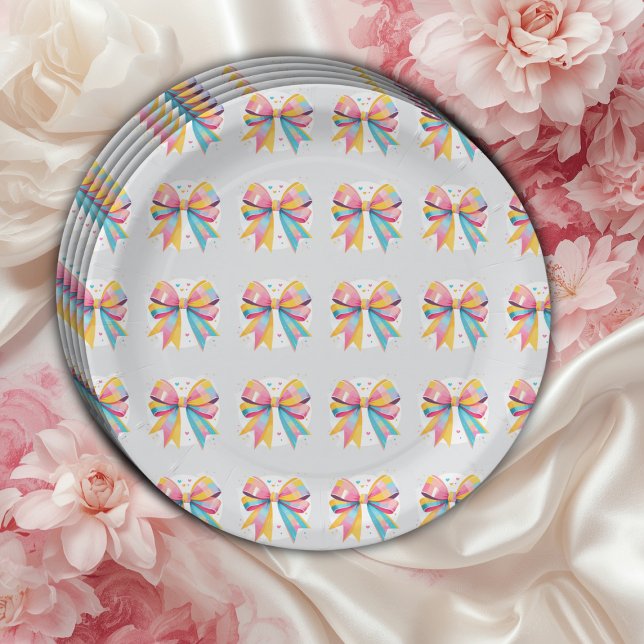 Rainbow Hearts Bow Baby Shower Pappteller (Von Creator hochgeladen)