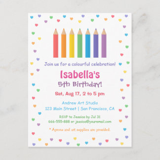 Rainbow Hearts Coloring Pencils Arts Geburtstag Einladung