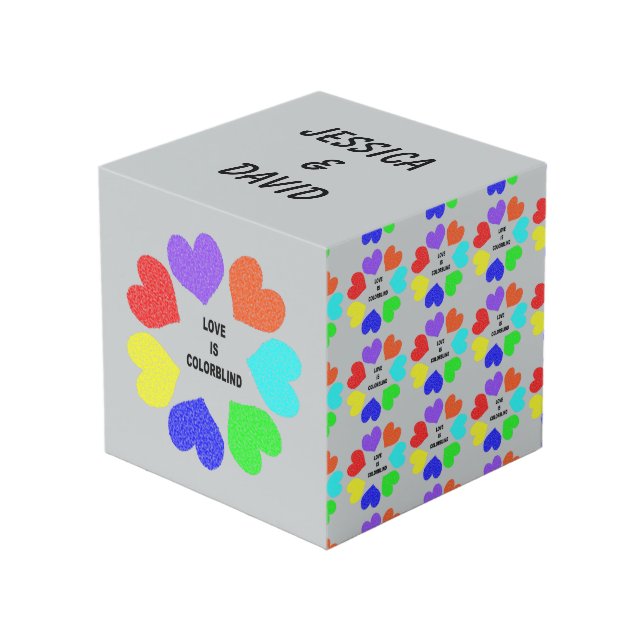 Rainbow Hearts Custom Foto Cube für interrassische Würfel (Vorderseite Schrägansicht)
