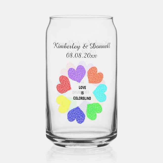 Rainbow Hearts Custom Wedding der interrassischen  Dosenglas (Vorderseite)