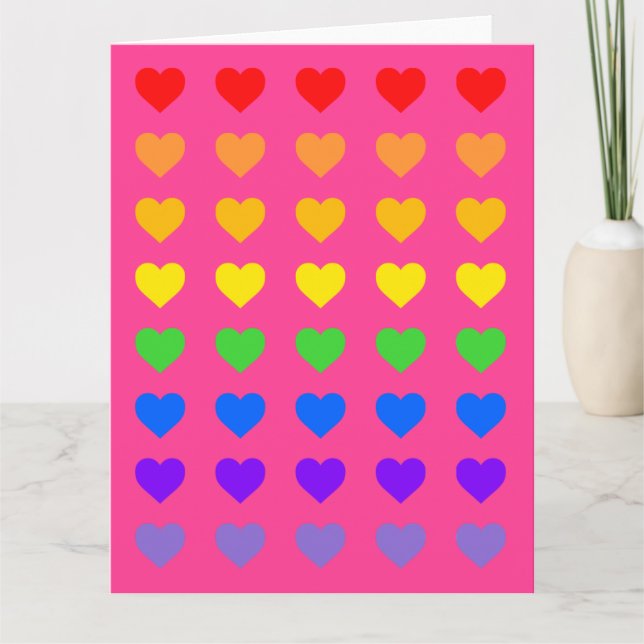 Rainbow Hearts Deep Pink Karte (Vorderseite)