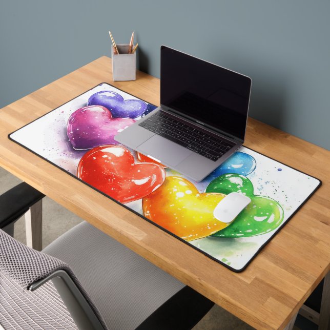 Rainbow Hearts Digitale Kunst Schreibtischunterlage (Büro 2)