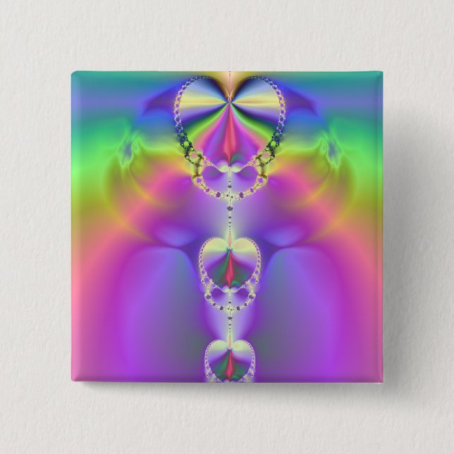 Rainbow Hearts Fraktal Button (Vorderseite)