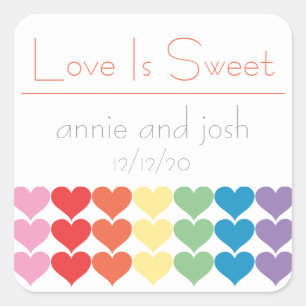 Rainbow-Hearts-Liebe: Sweet-Labels (Orange) Quadratischer Aufkleber