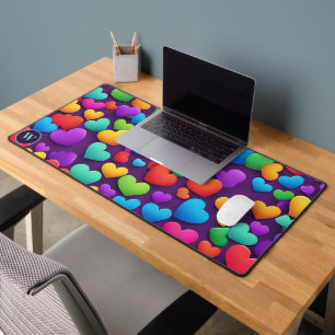 Rainbow Hearts Monogram Schreibtischunterlage