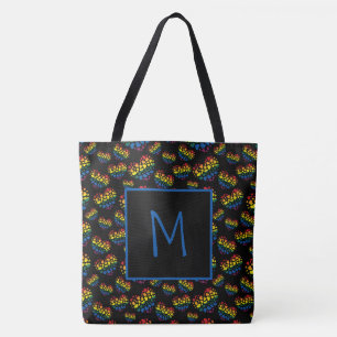 Rainbow Hearts Monogram Tote Bag