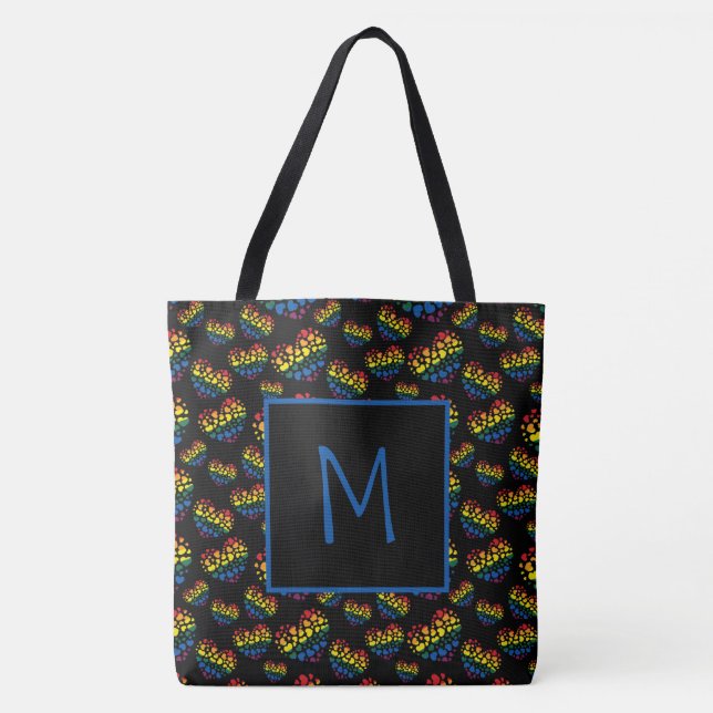 Rainbow Hearts Monogram Tote Bag (Vorderseite)