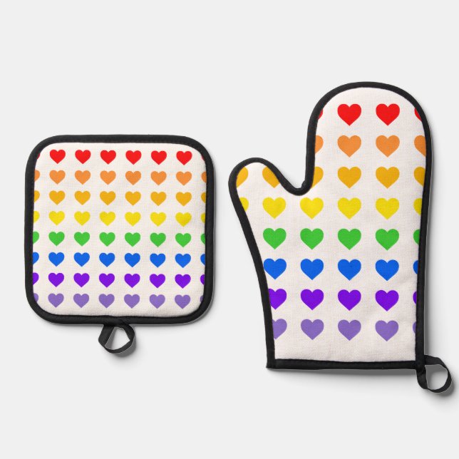 Rainbow Hearts Ofenhandschuh & Topflappen-Set (Vorderseite)