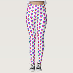 Rainbow Hearts on White Leggings