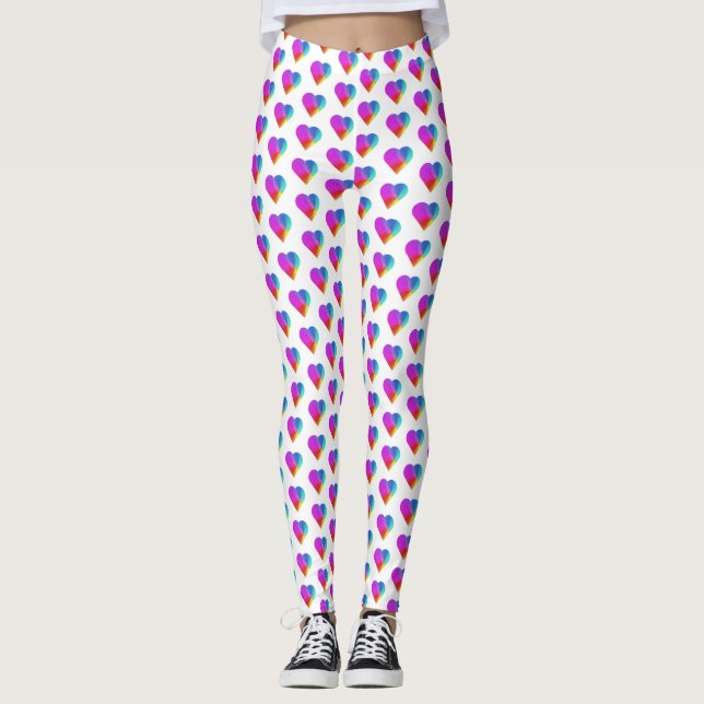 Rainbow Hearts on White Leggings (Vorderseite)