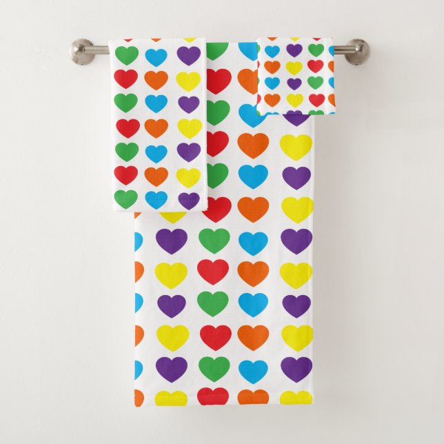 Rainbow Hearts Pattern Badhandtuch Set (Insitu)