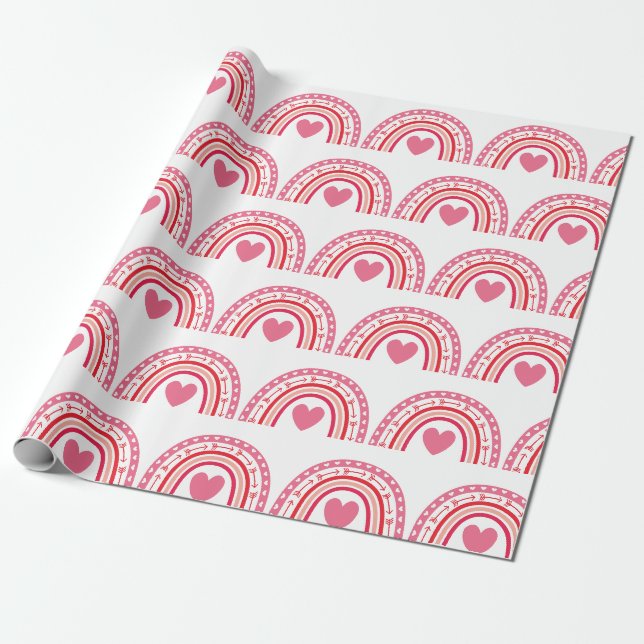 Rainbow-Hearts Pink Geschenkpapier (Ungerollt)