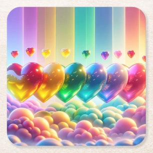 Rainbow Hearts Rechteckiger Pappuntersetzer