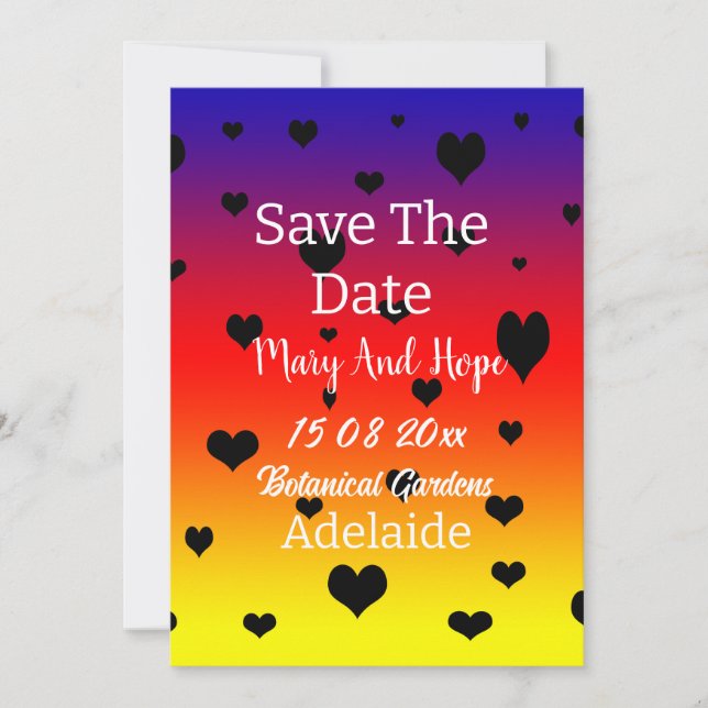 Rainbow Hearts Save the Date Gay Wedding, Einladung (Vorderseite)