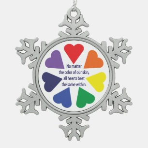 Rainbow Hearts Schneeflocken Zinn-Ornament