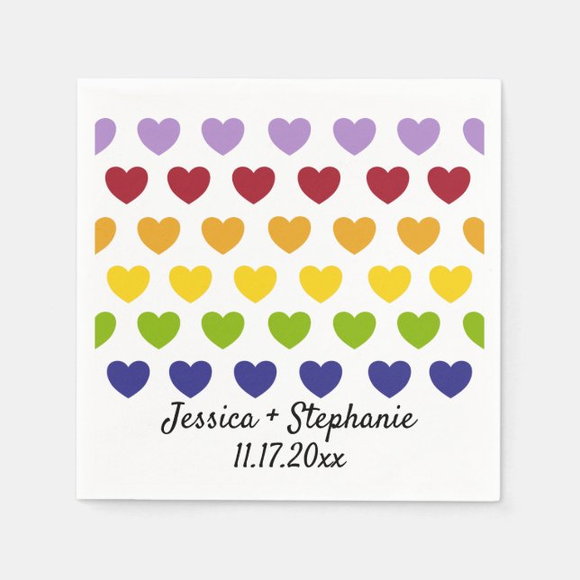 Rainbow Hearts Stripes Personalisiert Wedding Serviette (Vorderseite)