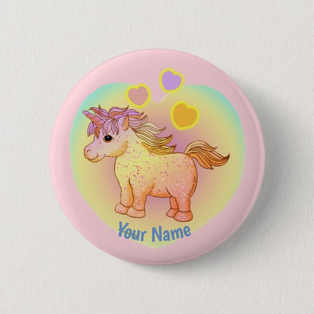 Rainbow Hearts Unicorn Button (Vorderseite)