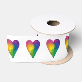 Rainbow Hearts Watercolor Satinband
