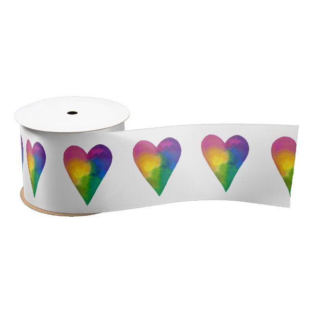 Rainbow Hearts Watercolor Satinband (Spule)