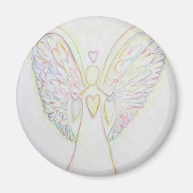 Rainbow Hearts White Angel Art Magnet (Vorne)