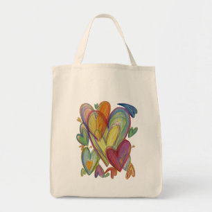 Rainbow Hearts Word Art Inspirational Tote Bag Tragetasche