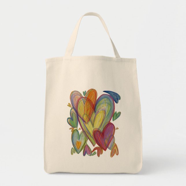 Rainbow Hearts Word Art Inspirational Tote Bag Tragetasche (Vorne)