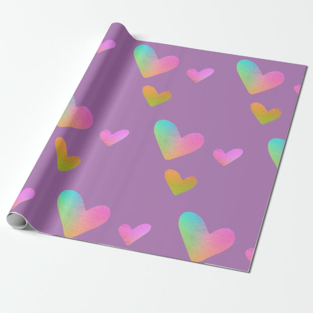 Rainbow Hearts Wrapping Paper Geschenkpapier (Ungerollt)