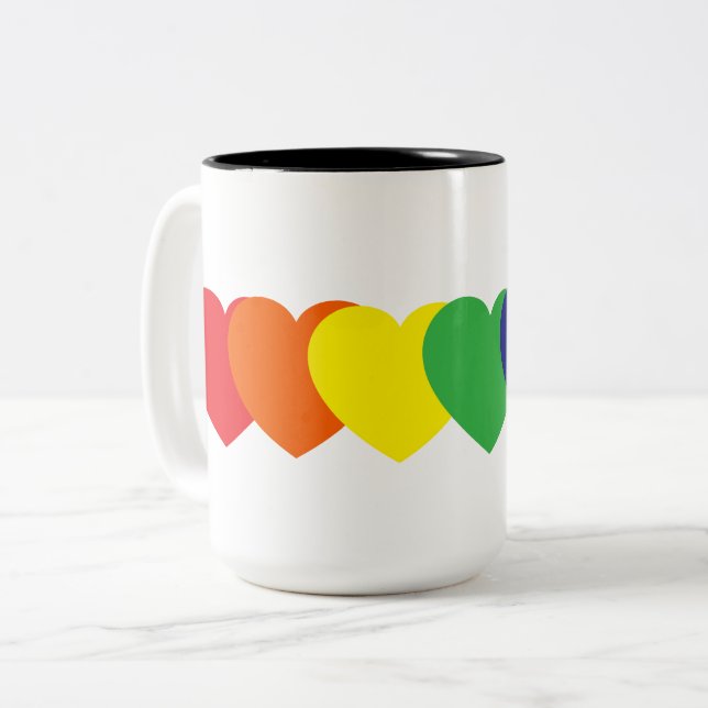 Rainbow Hearts Zweifarbige Tasse (Vorderseite Links)