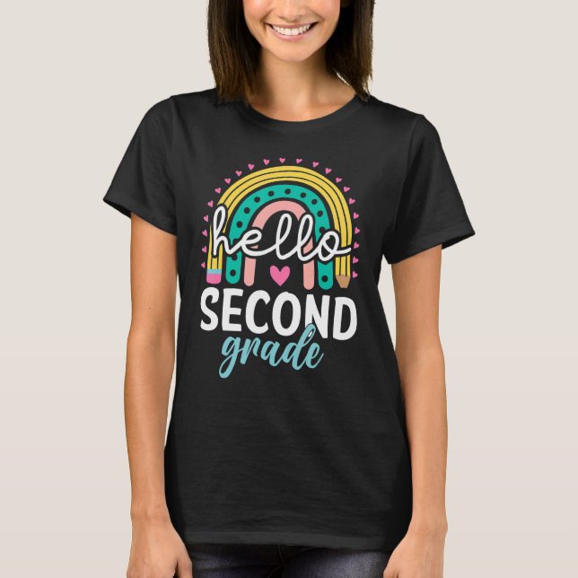 Rainbow Hello 2nd Grade Back To School Teacher Stu T-Shirt (Vorderseite)
