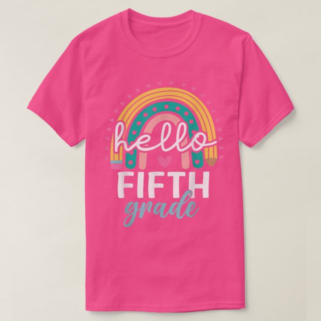 Rainbow Hello 5th Grade Back To School Teacher Stu T-Shirt (Design vorne)