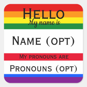 Rainbow Hello Pronouns Quadratischer Aufkleber
