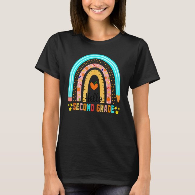 Rainbow Hello Vierter Zweite Klasse Lehrer First D T-Shirt (Vorderseite)
