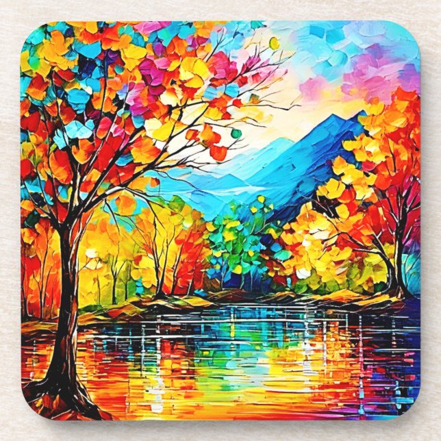 Rainbow Herbst Kunst, Dichtung und Musik Getränkeuntersetzer (Vorderseite)