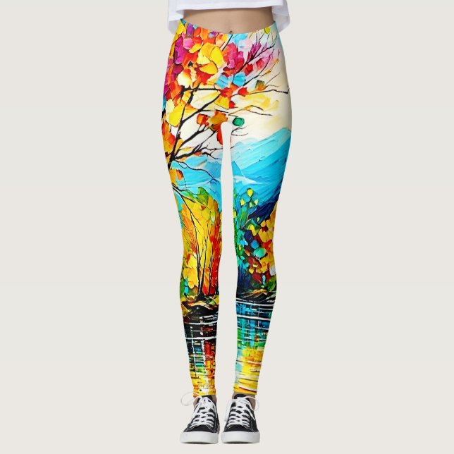 Rainbow Herbst Kunst, Dichtung und Musik Leggings (Vorderseite)