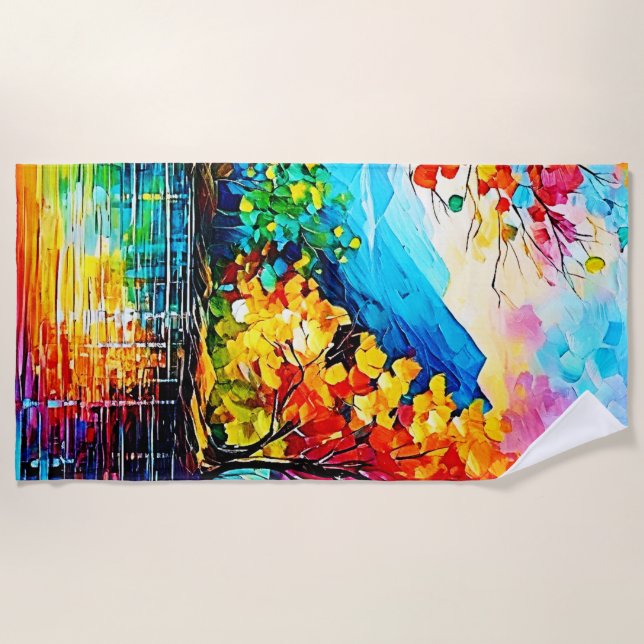 Rainbow Herbst Kunst, Dichtung und Musik Strandtuch (Vorderseite)