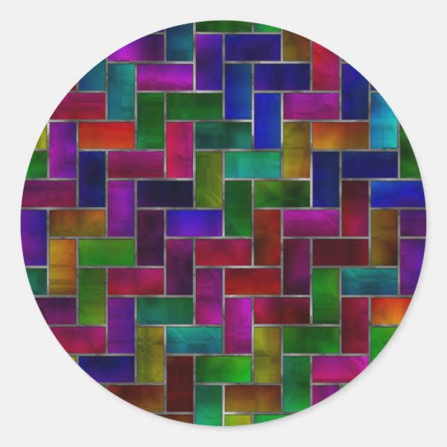 Rainbow Herringbone Brick Glasfenster Runder Aufkleber (Vorderseite)