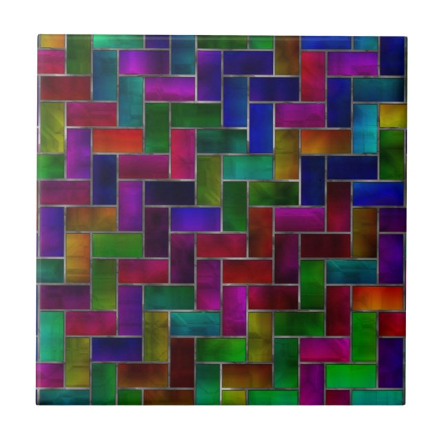 Rainbow Herringbone Brick Stained Glass Window Fliese (Vorderseite)